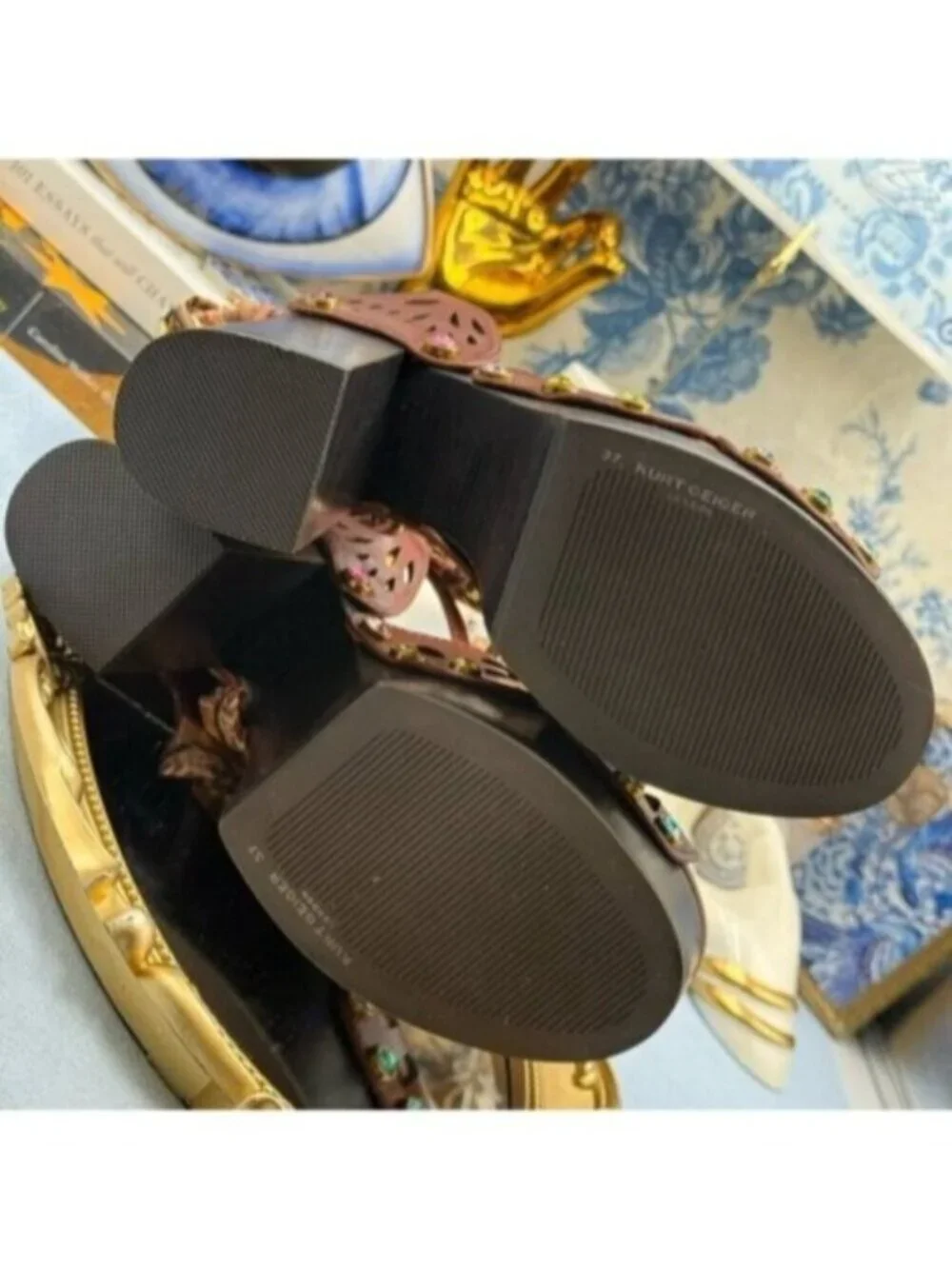 🆕 KURT GEIGER LONDON 🧿 NWOB Butterfly Platform Ankle Strap Sandal, Sz 37 US 7